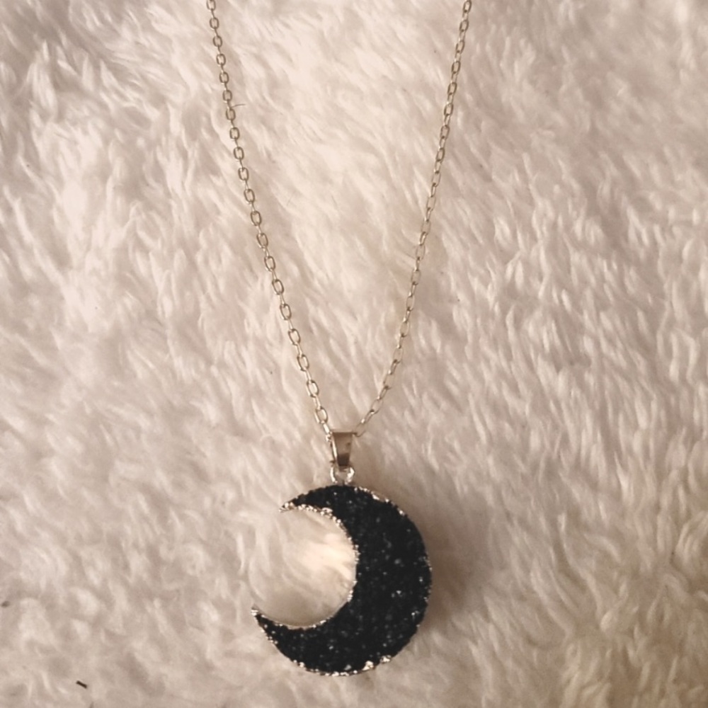 Black Druzy Moon Necklace